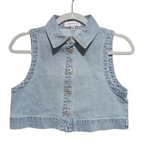 Something Navy Denim Vest XS Sleeveless Button Down Cropped Light‎ Wash